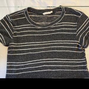 Lush Gray and White Striped Short Sleeve Tee